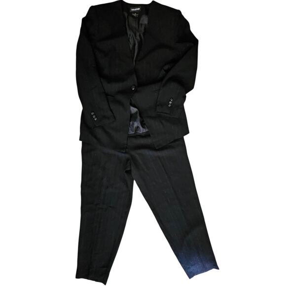 Halston Women 2 Piece Black Striped Pants and Vest  Size 12 - Picture 1 of 8